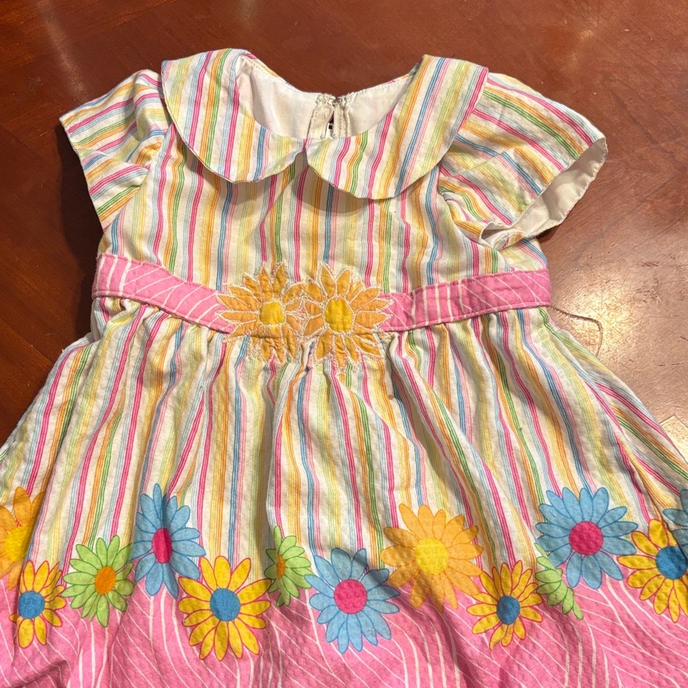 Vintage Pink Multi-Color Striped Floral Girls' Formal Dress